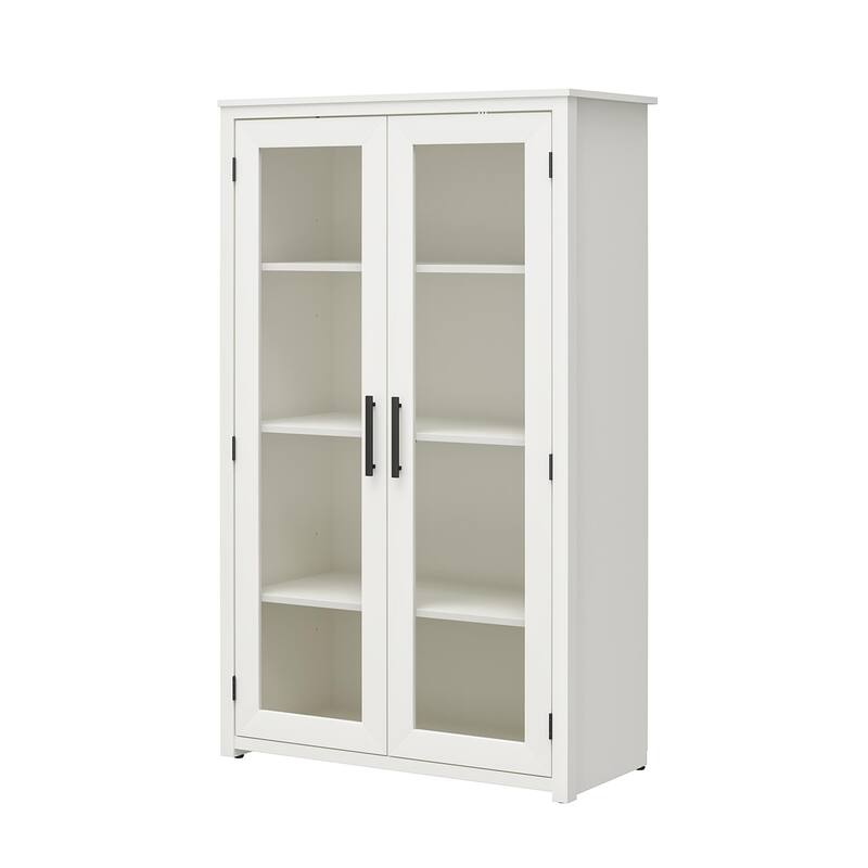 Rossetta Modern Sleek White Curio Cabinet with Glass Doors and Ajustable Shelves