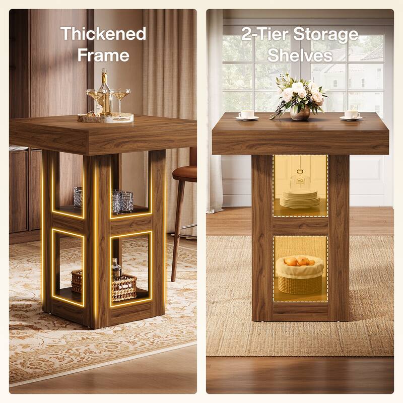 3-Tier Wooden Square Bar Table with Storage Shelves