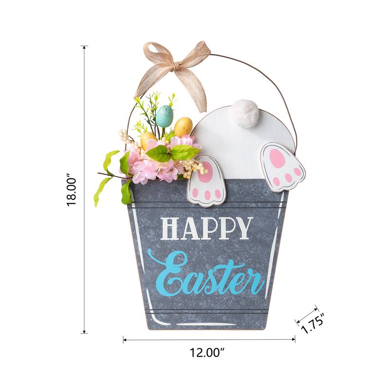 Glitzhome Easter Wooden Cute Bunny Eggs/Fence Door Hanger Wall Decor Spring Gift
