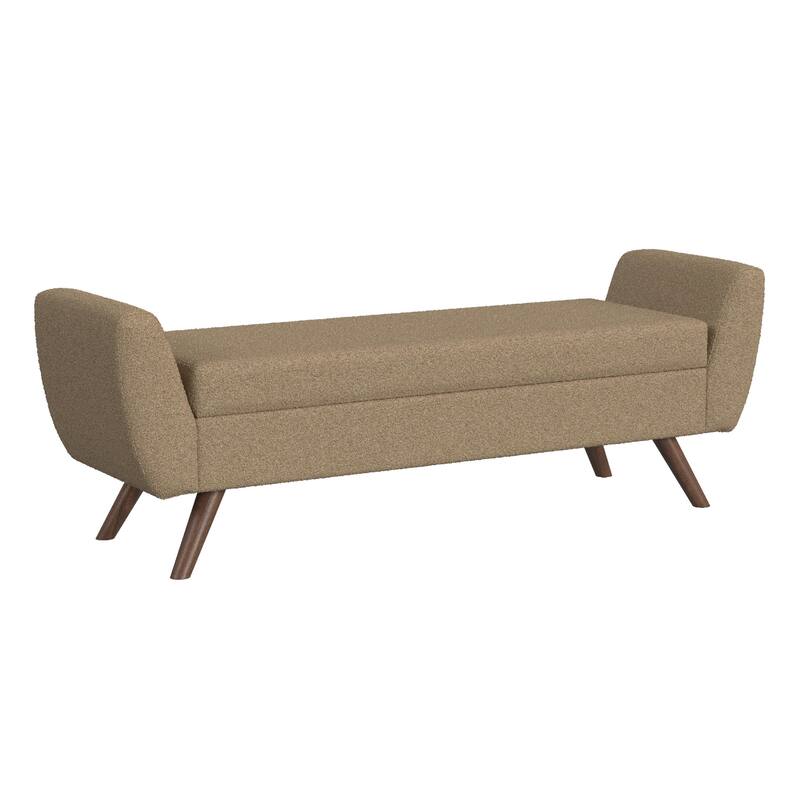 Rae Storage Bench Ottoman with Arms, Light Brown Boucle, 60 Inch
