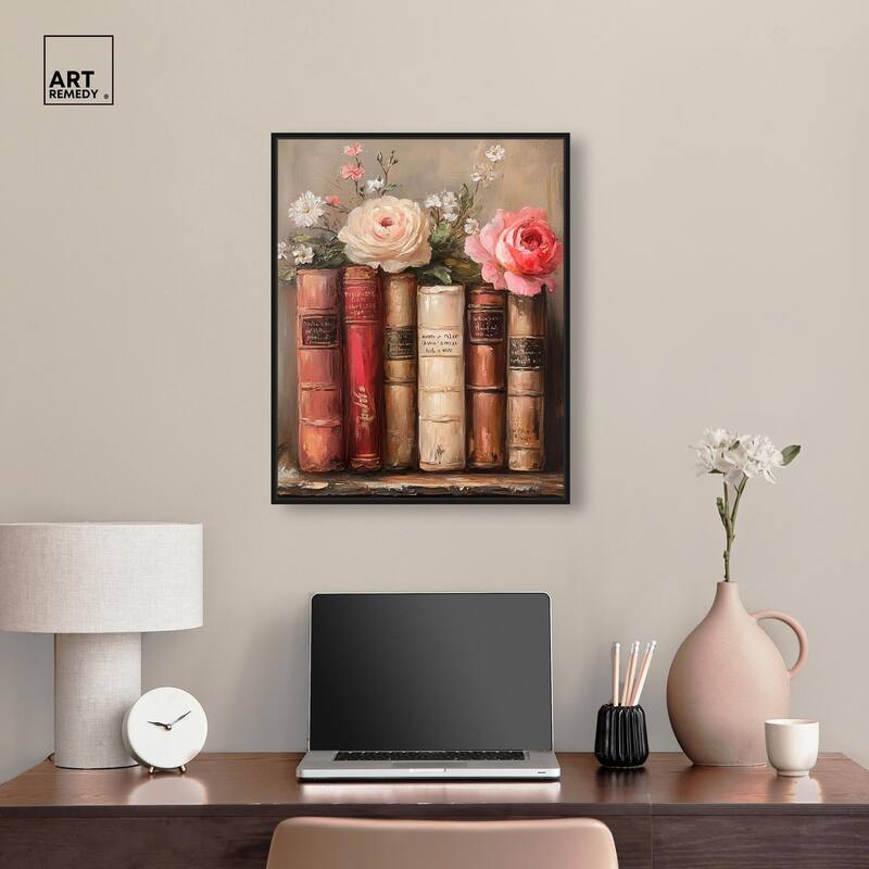 Bookshelf Bouquet III Canvas by Art Remedy