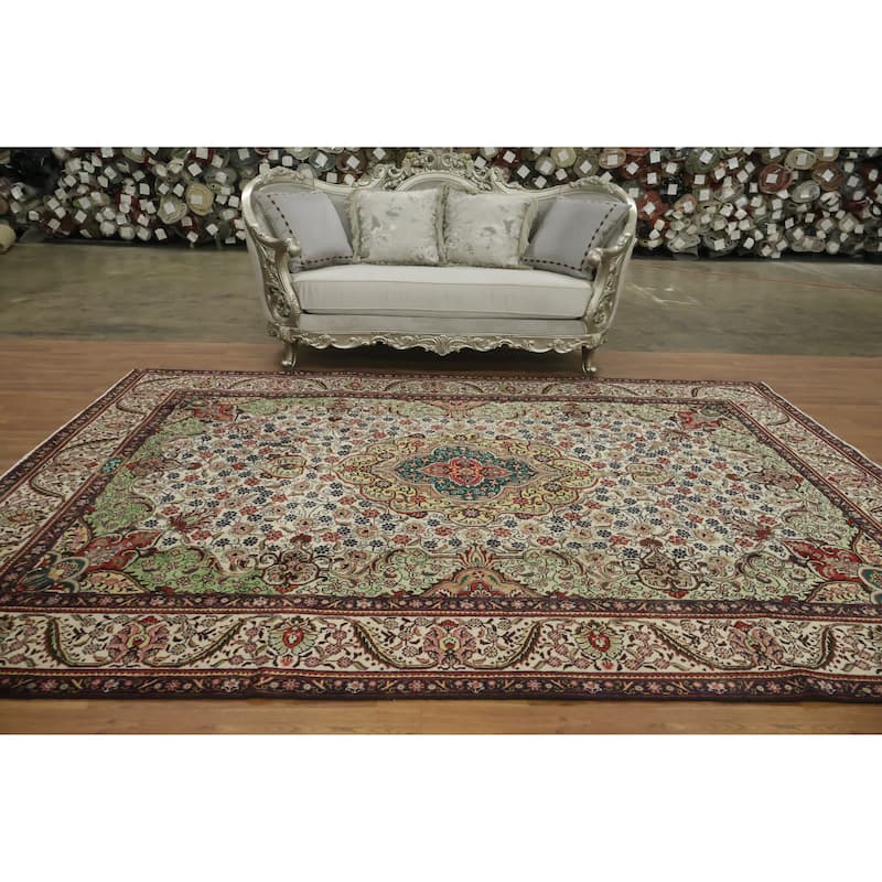 Hand Knotted Oriental 100% Wool Carpet Traditional Geometric Beige & Ivories Tabriz Area Rug - 11' 3'' X 8' 2''