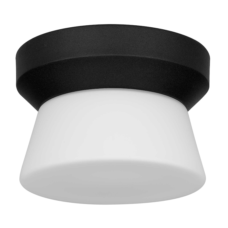 7 Inch LED Flush Mount Light Etched White Glass Shade Dimmable - Black
