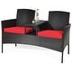 preview thumbnail 5 of 19, Costway Patio Rattan Conversation Set Loveseat Sofa Cushioned Coffee - See Details