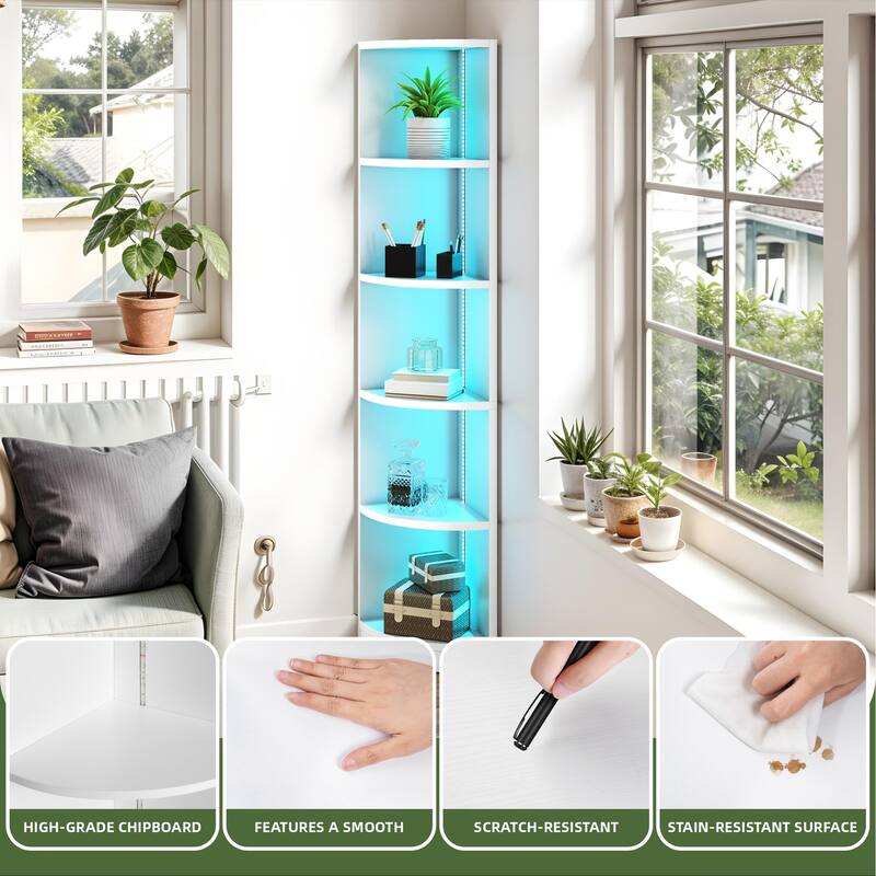 Moasis Modern 5-Tier Corner Shelf, 70" Tall Corner Bookshelf Freestanding Display Bookcase