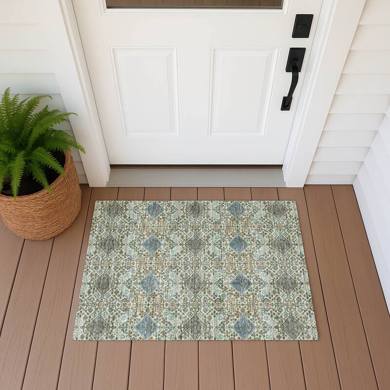 Machine Washable Indoor/ Outdoor Global Flory Chantille Rug - Celery - 1'8" x 2'6"