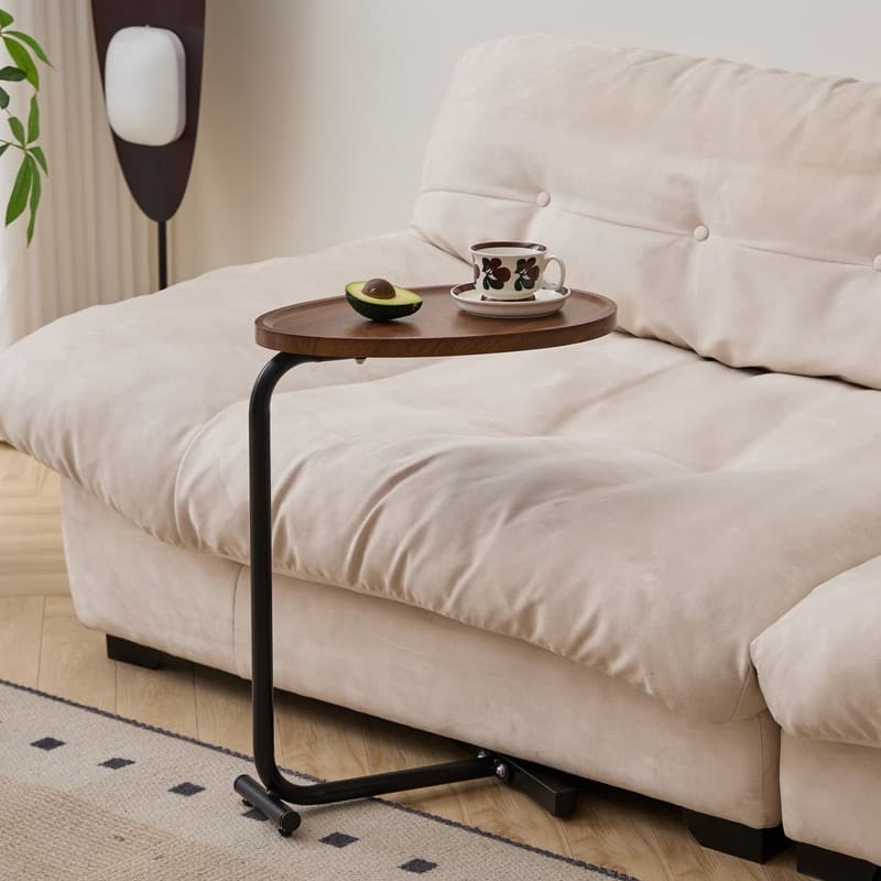Brown C-shaped Side Table, Small Sofa Table for Living room