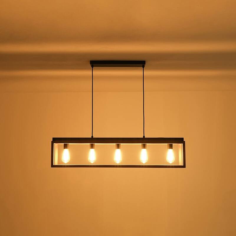 Rustic Oak Wooden Rectangular Cage Island Chandelier Ceiling Light - 39.4 Inches