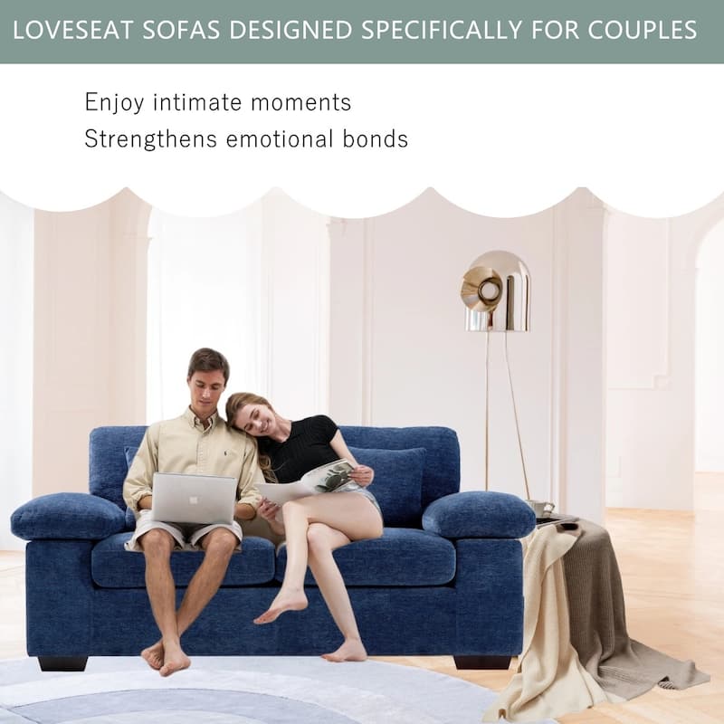 Plush Chenille Loveseat 73" - Includes Bonus 3 Pillows & Removable Back Cushion - Living Room 2-Seater Sofa