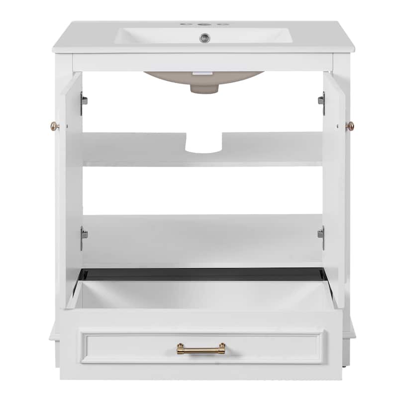 30'' Freestanding Bathroom Vanity with Single White Integrated Ceramic Sink - 30.5'' x 18.4'' x 33.9''