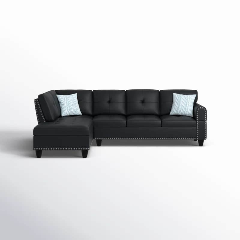 2-Piece Black Faux Leather Sectional Sofa, 71x98x33, 169 lbs, Seats 5