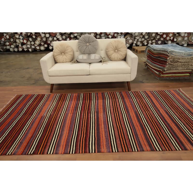 Hand Woven Oriental 100% Wool Carpet Southwestern Geometric Oranges & Rust Kilim Area Rug - 9' 8'' X 4' 10''