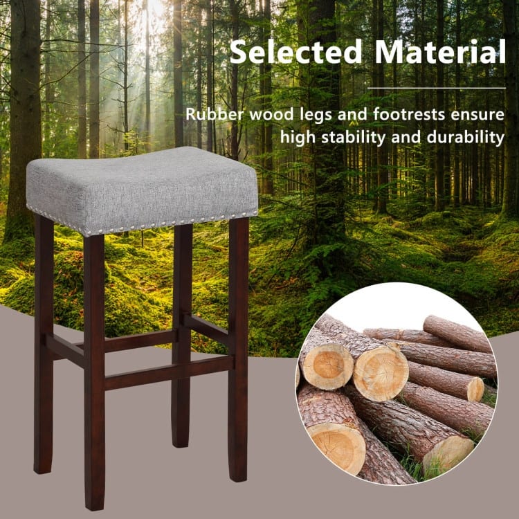 2 Set of 29 Inch Height Upholstered Bar Stool with Solid Rubber Wood Legs and Footrest - 17" x 13" x 29.5" (L x W x H)