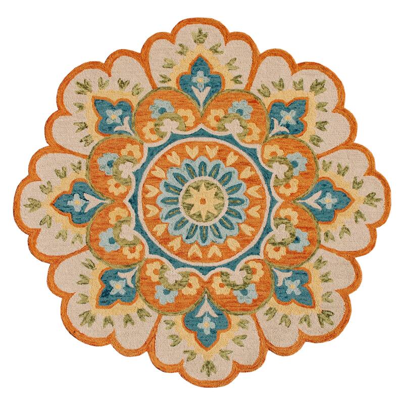 Cumu Hand Tufted Geometric Floral Traditional Area Rug By HomeRoots - 48' X '48' X '0.31