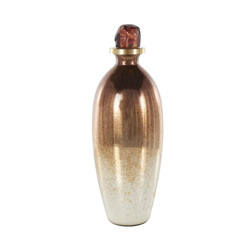Glass Speckled Ombre Living Room Decorative Jars with Textured Top Knob and Gold and Beige Accents - Copper - Roche River Decor