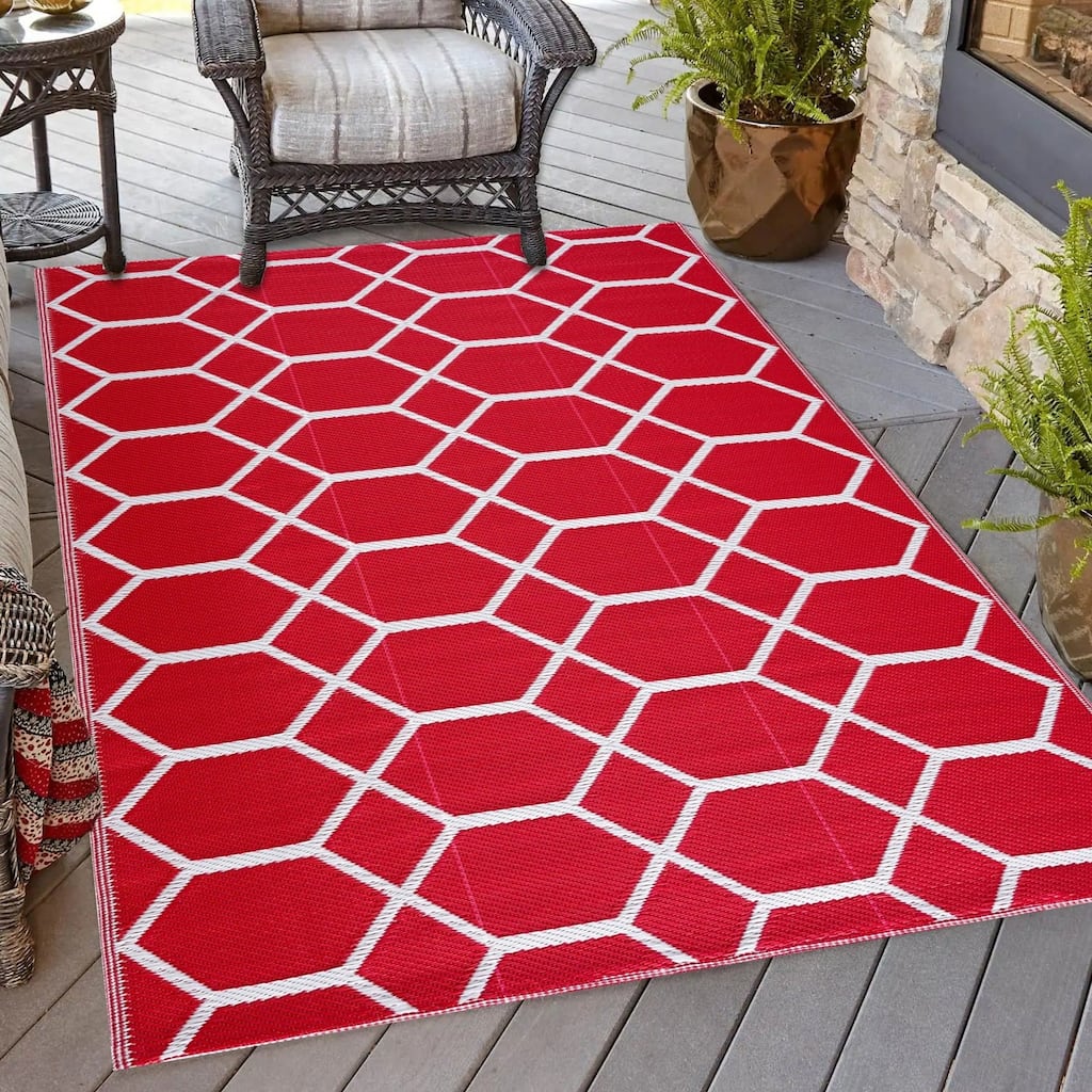 Playa Rug Outdoor Recycled Reversible Plastic Folded Mat/Rug Milan Collection Lightweight & Weather, Water and UV Resistant