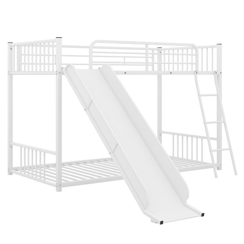 Metal Bunk Bed With Slide, Twin Over Twin
