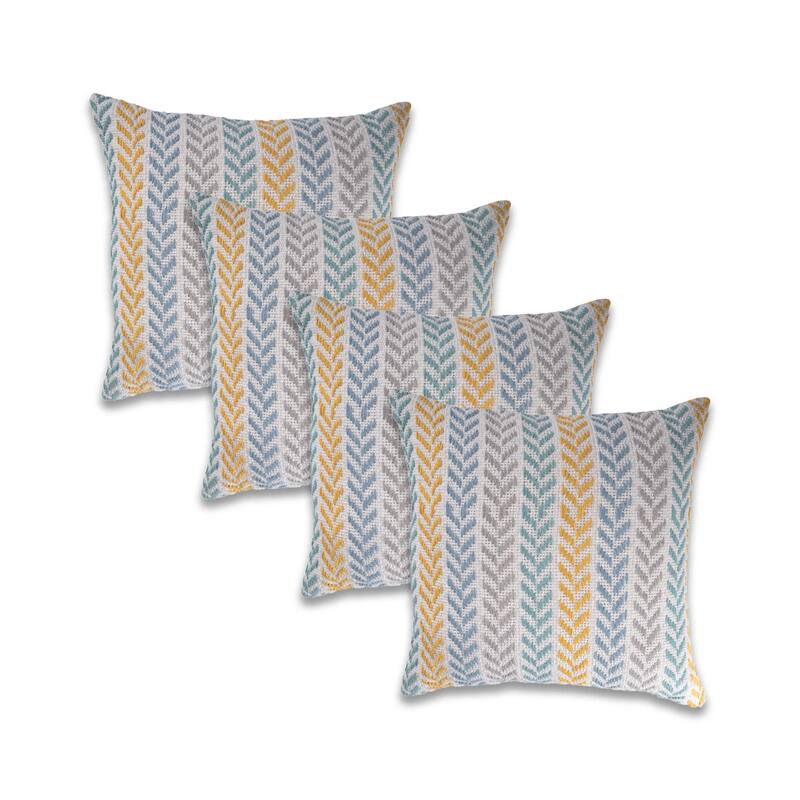 Aquila Set of 4 Coastal Chevron Cotton Throw Pillow Covers, 18" x 18", 4 PCS (Covers Only) by Sevita - Yellow/Blue