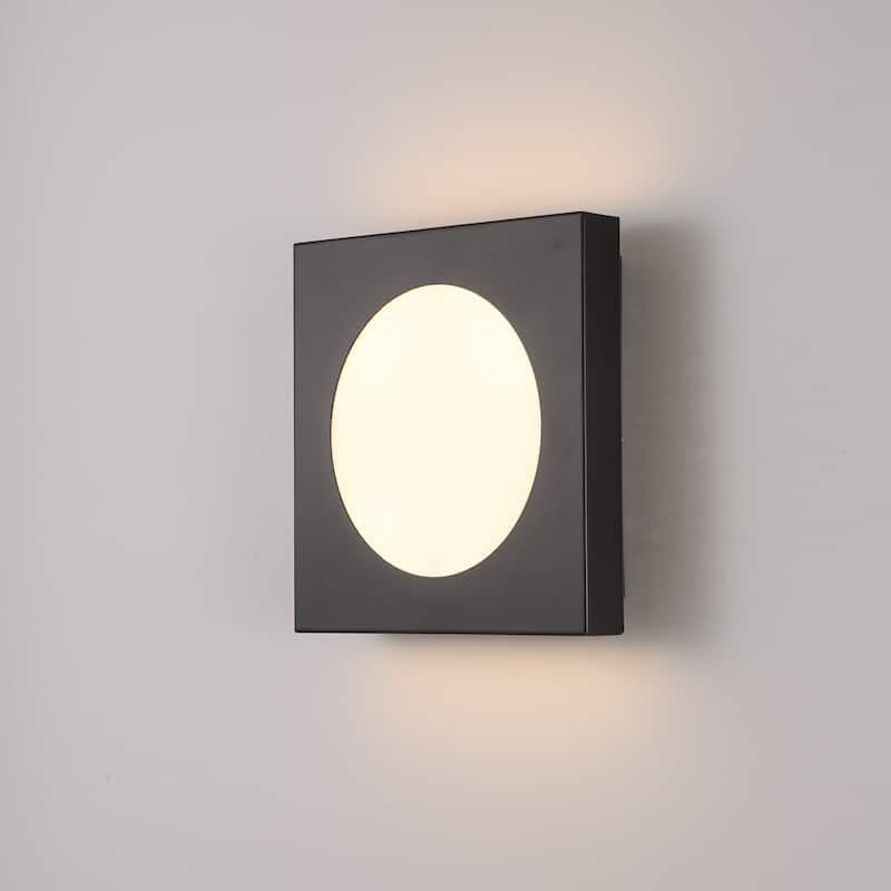 12-in Minimalist Matte Black Rectangle LED Wall Sconce/Flush Mount Ceiling light with Milky White Arcylic Diffuse - Black/White - 12.0 in. W x 12.0 in. H x 2.8 in. D