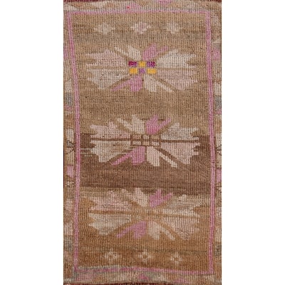 Hand Knotted Oriental 100% Wool Carpet Transitional Tribal Brown Anatolian Area Rug - 2' 11'' X 1' 5''
