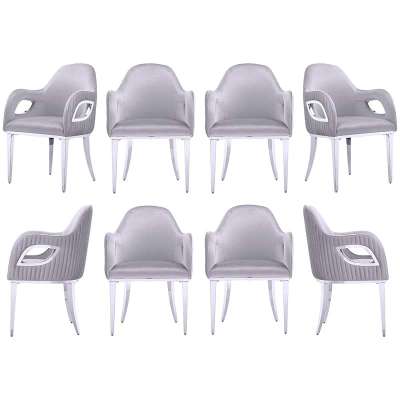 Gray Velvet Dining Armchairs with Stainless steel Legs