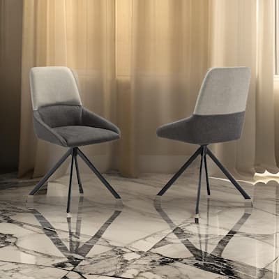 Rick 22 Inch Swivel Dining Chair, 2 Tone Gray Upholstery, Tall Back, Black