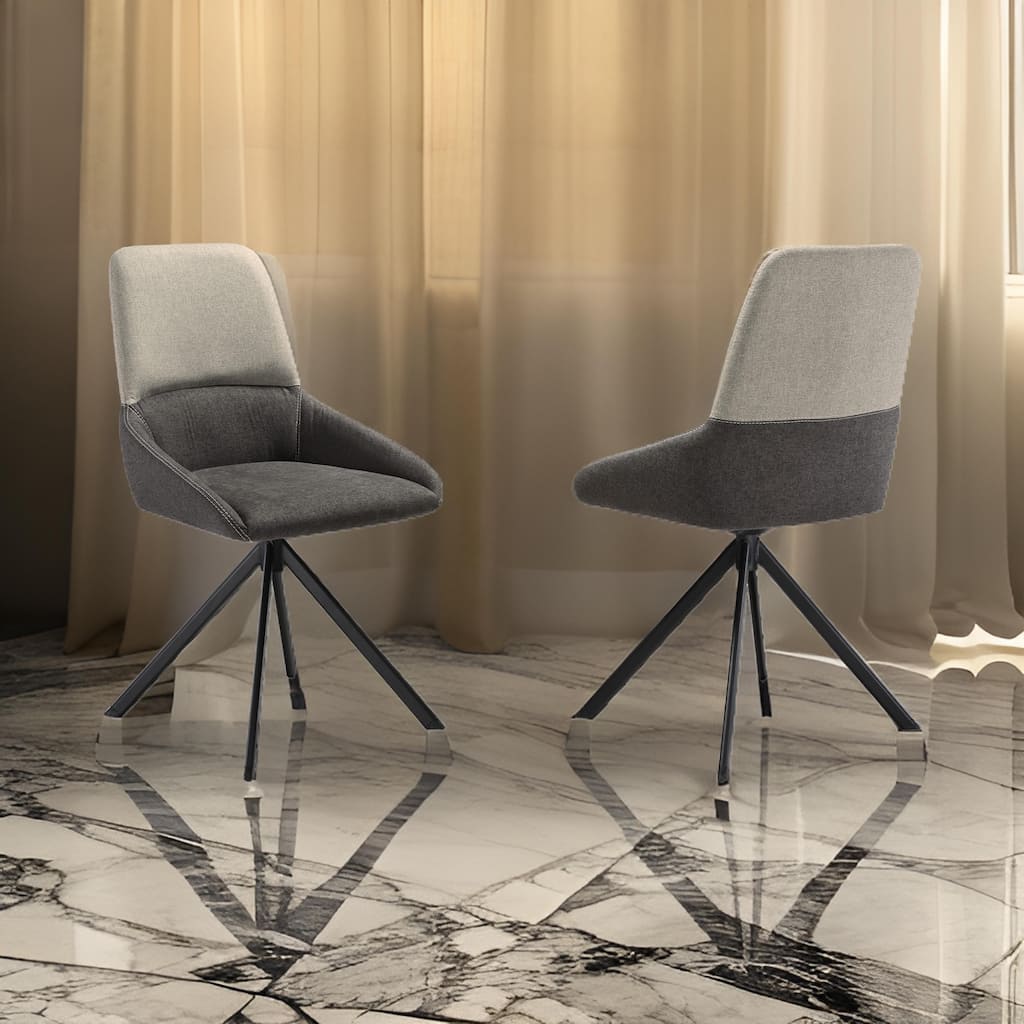 Rick 22 Inch Swivel Dining Chair, 2 Tone Gray Upholstery, Tall Back, Black
