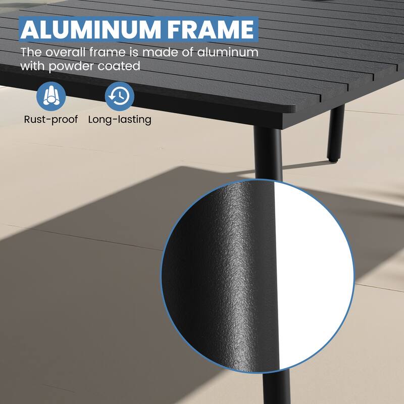 11-piece Outdoor Aluminum Rectangle Patio Dining Table with Umbrella Hole and Chairs