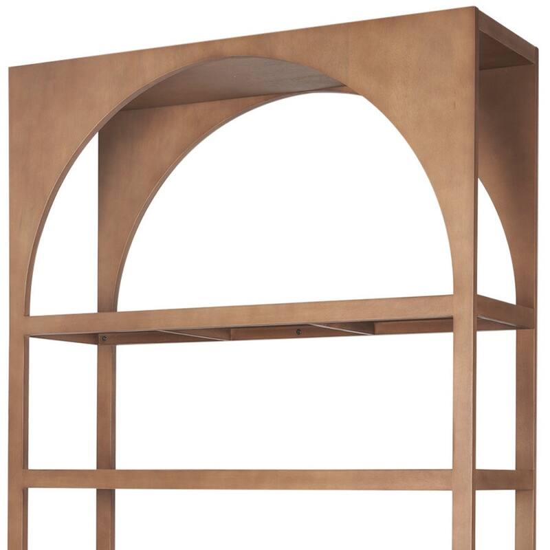 HomeRoots 47" Brown Arched Solid Wood Five Tier Bookcase