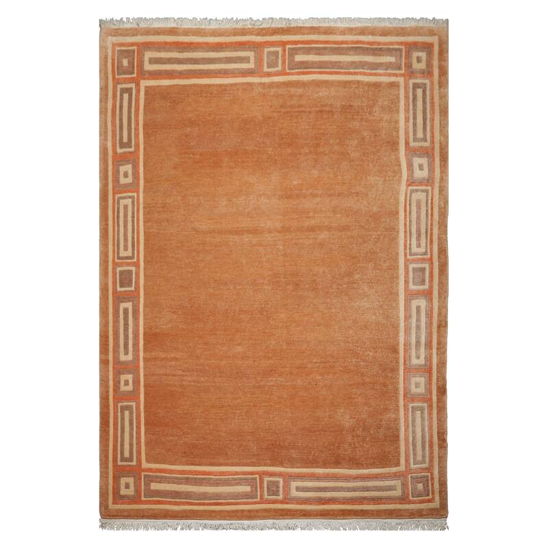 8'3''x11'6'' Hand Knotted Wool Peach Tibetan Modern Plush Pile Rug - 8' 3'' x 11' 6''