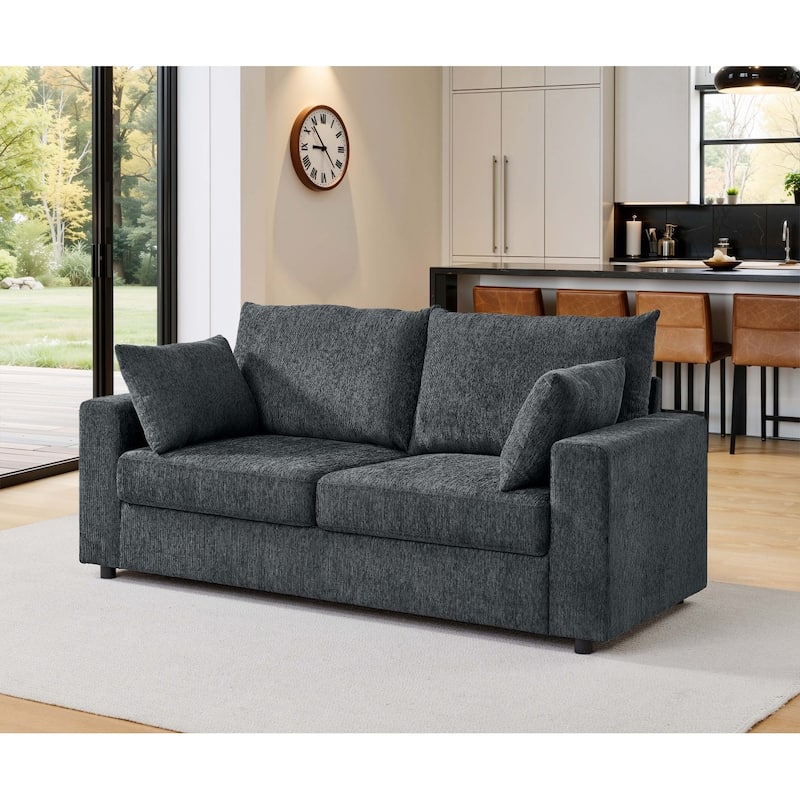 78" Modern Upholstered 2-seater Sofa with 2 Throw Pillows - Blue Grey