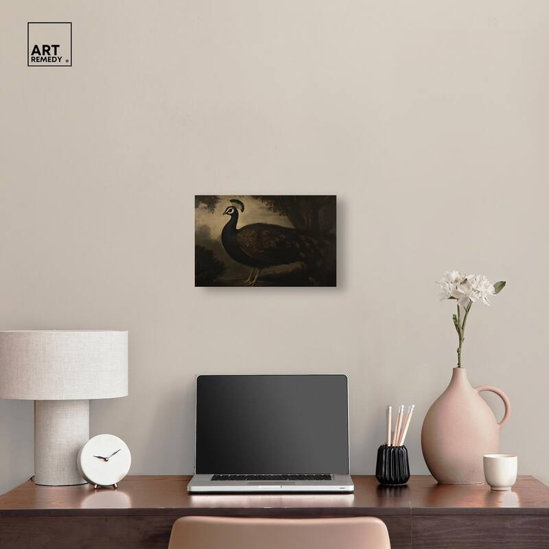 Peacock in Monotone Canvas by Art Remedy, Gallery Wrapped