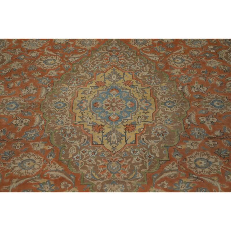 Hand Knotted Oriental 100% Wool Carpet Traditional Floral Oranges & Rust Tabriz Area Rug - 10' 3'' X 7' 8''