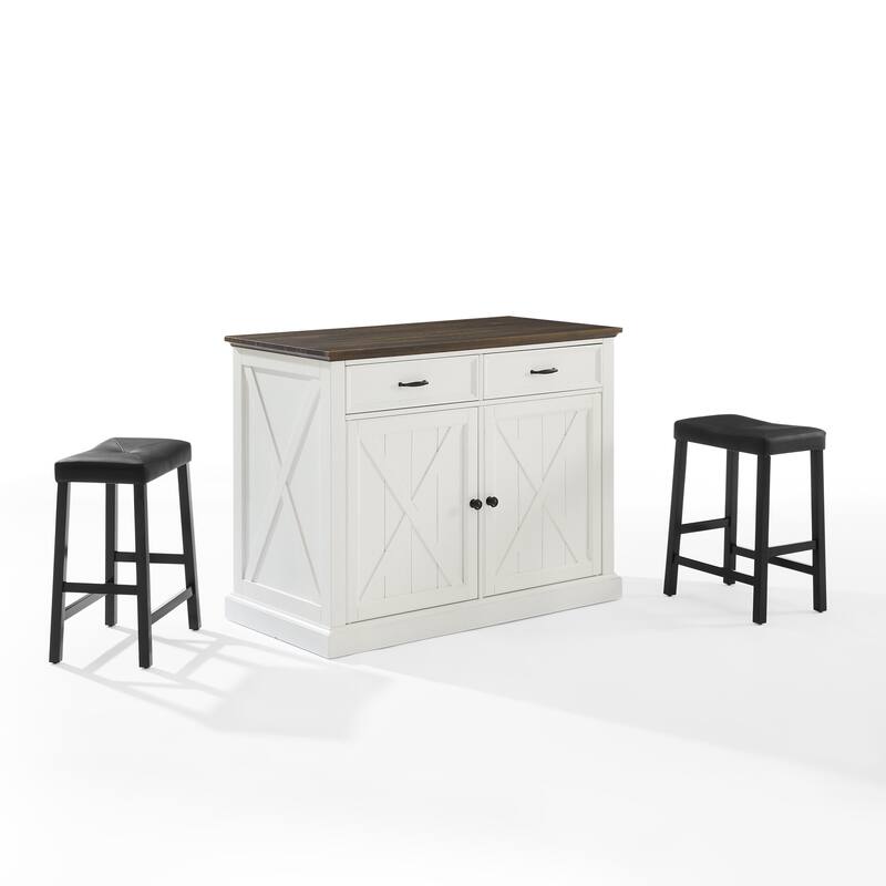 Crosley Clifton Kitchen Island W/Uph Saddle Stools - 43"d x 47.75"w x 36.25"h