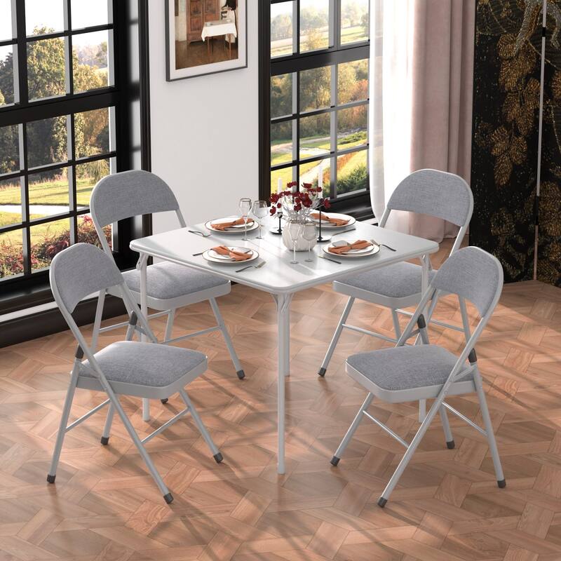 4 Pack Metal Folding Chairs with Padded Cushion and Back, Stackable Fabric Dining Chair Set, Upholstered Commercial Seat