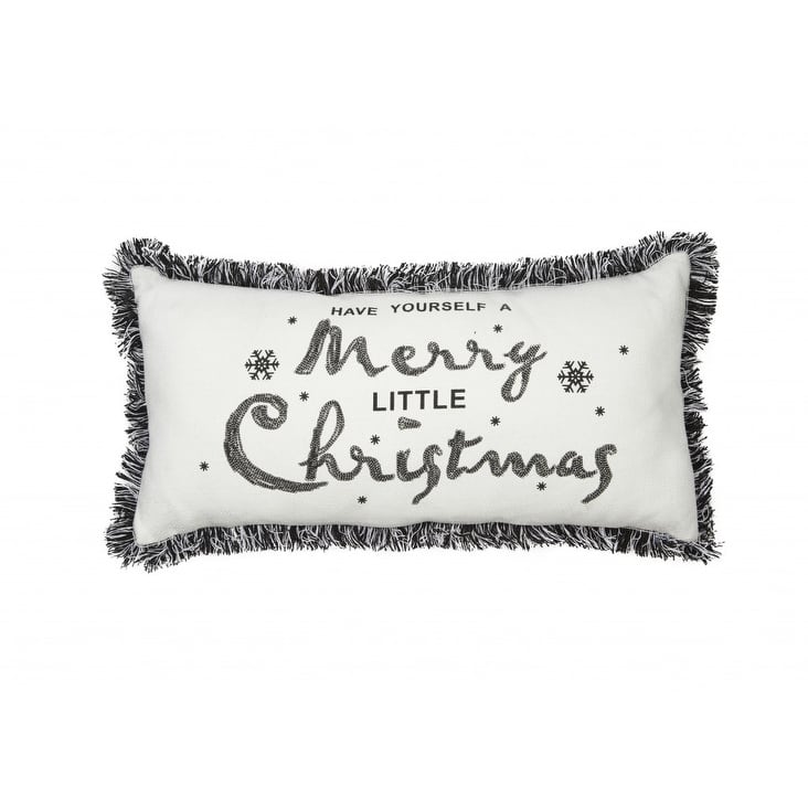 HomeRoots 10"x20" Black and White Have Yourself A Merry Little Christmas Pillow With Fringe
