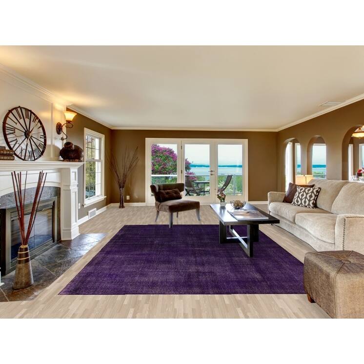 Purple Anatolian Turkish Vintage Area Rug Handmade Wool Carpet - 8'0" x 11'5"