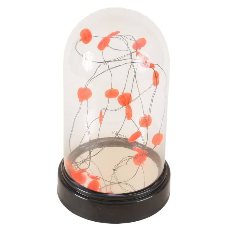 Lighted Fall Harvest Glass Dome Decoration - 6.7" H x 3.9" W x 3.9" D