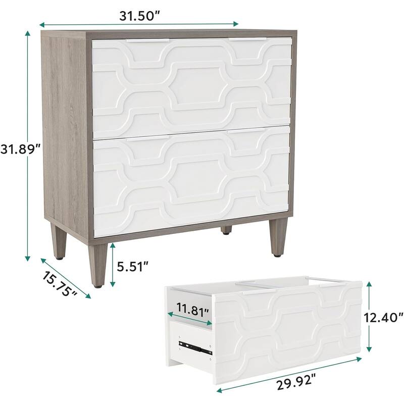 2-Drawer File Cabinet, Lateral Filing Cabinet, Office Storage Cabinet, Printer Stand with Storage Drawer White & Gray