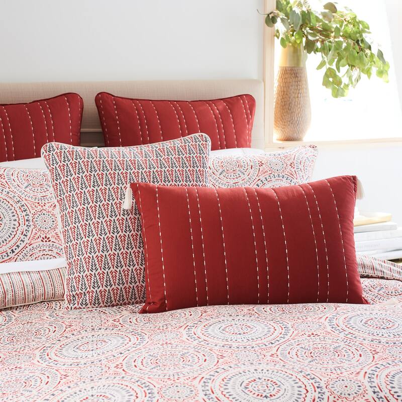 Lodi Reversible Percale Cotton Comforter Set Red/White - Heirlooms of India