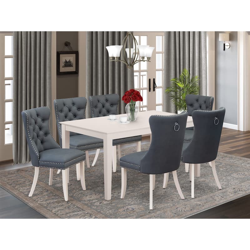 East West Furniture Dinette Set Consists of a Rectangle Kitchen Table and Upholstered Chairs, Linen White (Pieces Options) - CADA7-LWH-13