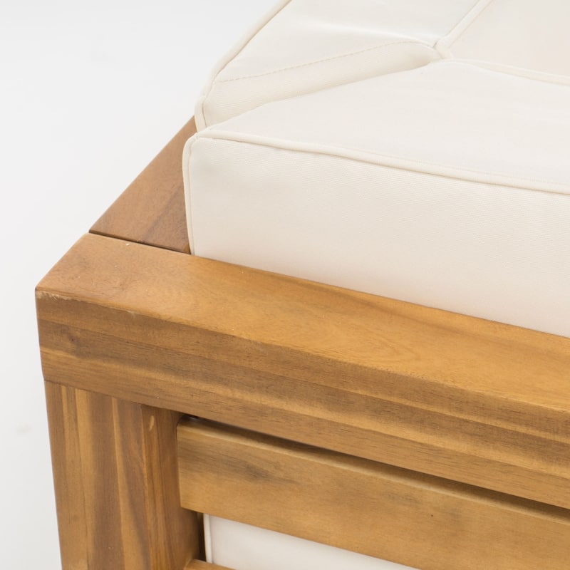 Oana Outdoor 5 Seater V Shaped Mid-Century Modern Acacia Wood Sectional Sofa Set with Coffee Table by Christopher Knight Home