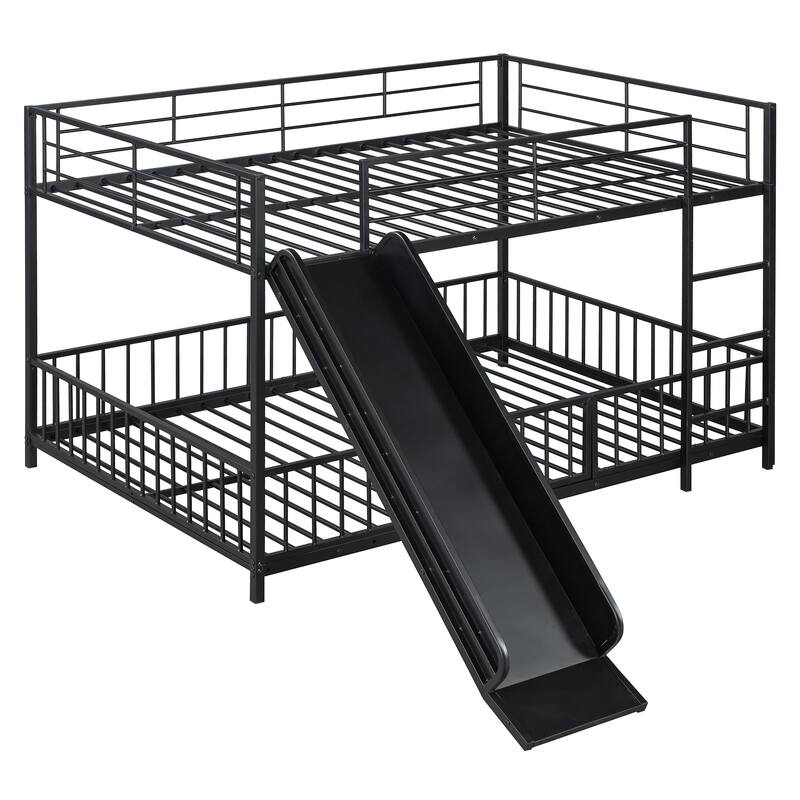 Metal Bunk Bed with Slide and Guardrails for Kids, Boys and Girls, Bedroom