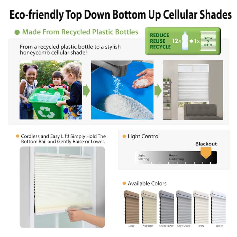 White Blackout Top Down Bottom Up Shade (64 in.)