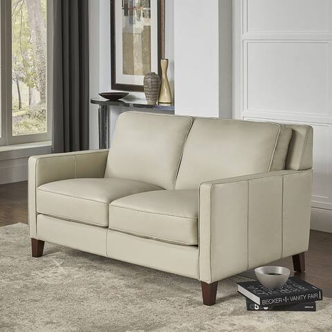 Hydeline Ashby Top Grain Leather Loveseat With Feather, Memory Foam and Springs