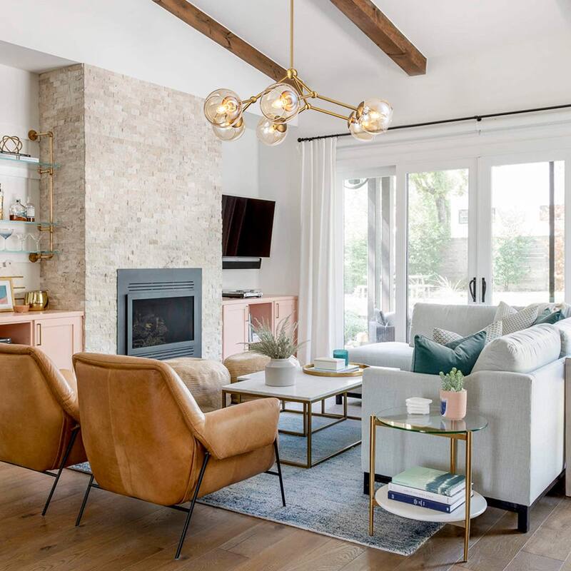 Mid-Century Amber Glass Globe Sputnik Chandelier Ambient Light