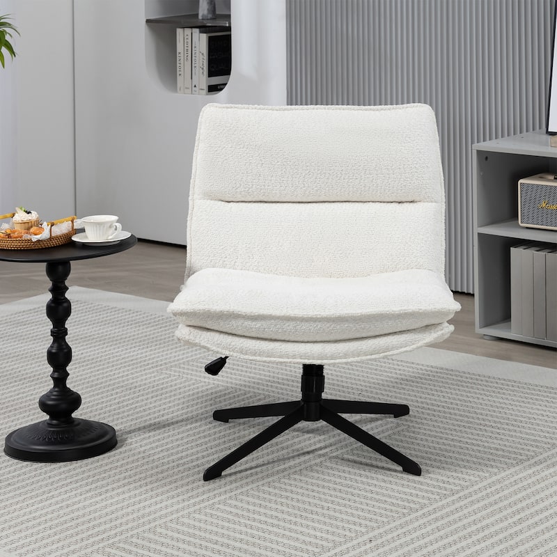 Benecia White Boucle Upholstered Fabric Accent Chair with Black Metal Height Adjustable Swivel Legs