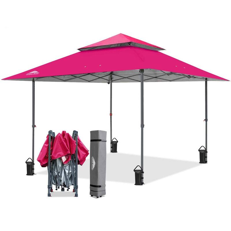 EAGLE PEAK 13x13 Straight Leg Pop Up Canopy Tent Instant Outdoor Canopy Easy Single Person Set up Folding Shelter - Dark Pink
