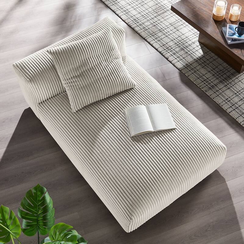 Solace Modular Corduroy Upholstered Armless Chaise Lounge - Almond
