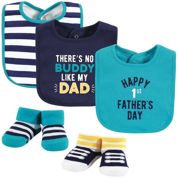 slide 1 of 1, Hudson Baby Infant Boy Cotton Bib and Sock Set, Boy Fathers Day, One Size - Boy Fathers Day - One Size One Size - Boy Fathers Day
